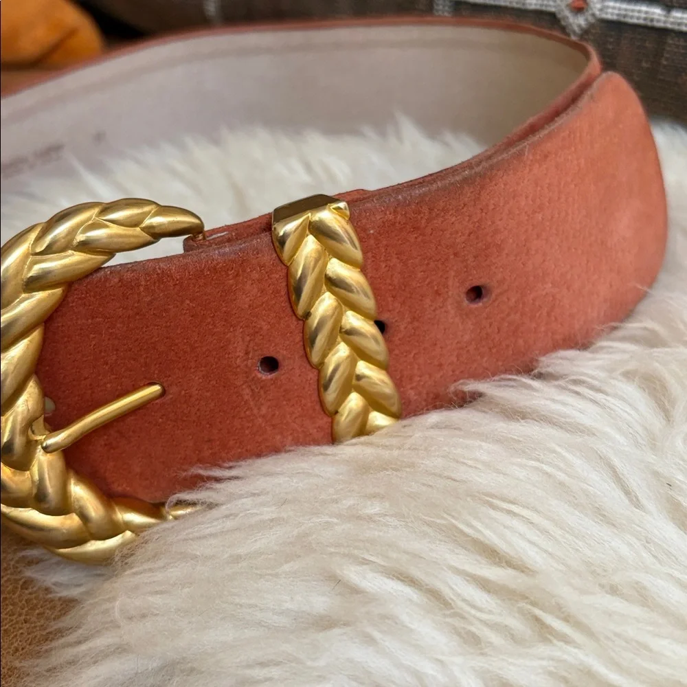 Vintage Anne Klein for Caldron Leather Belt with Gold Leaf Buckle